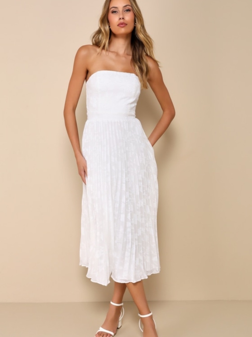 Lulus Perfectly Stunning Ivory Jacquard Strapless Midi Dress White - Size XS
